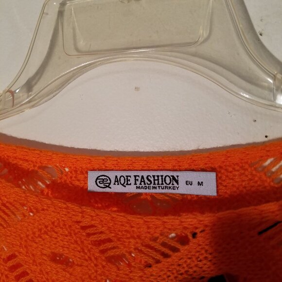 Knitted Orange Fall Halloween Open Weave Long Sleeve Pullover Sweater NWT Medium - Picture 3 of 12